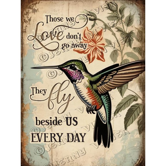 Hummingbird Those We Love Don't Go Away They Fly Beside Us Every Day Retro Aluminum Sign 12x16 IN Metal Tin Sign Sympathy Gifts, Memorial Signs Retro Vintage Bird Wall Decor