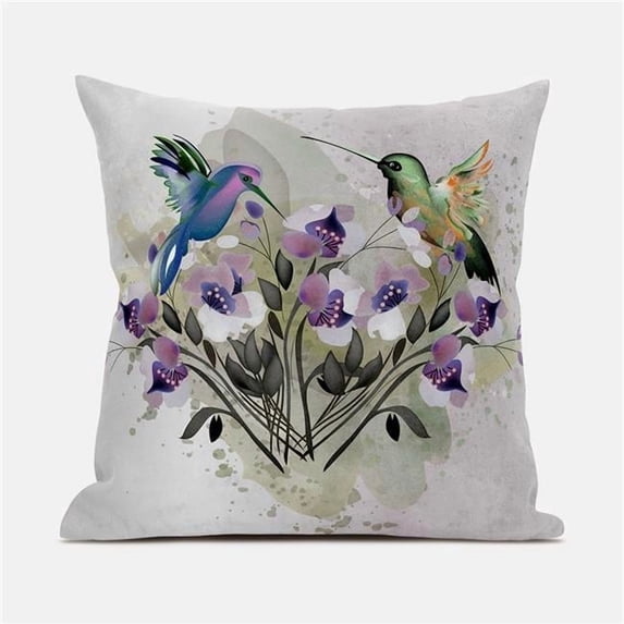 Hummingbird Love Indoor/Outdoor Pillow with Removable Cover in Beige Purple Brown Green20x20