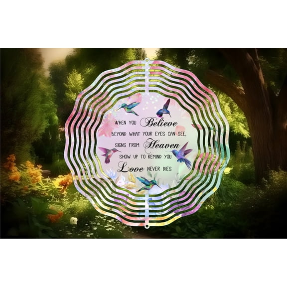 Hummingbird Memorial Metal Wind Spinner 10-Inch Double-Sided Yard Art, Sympathy/Remembrance Gift