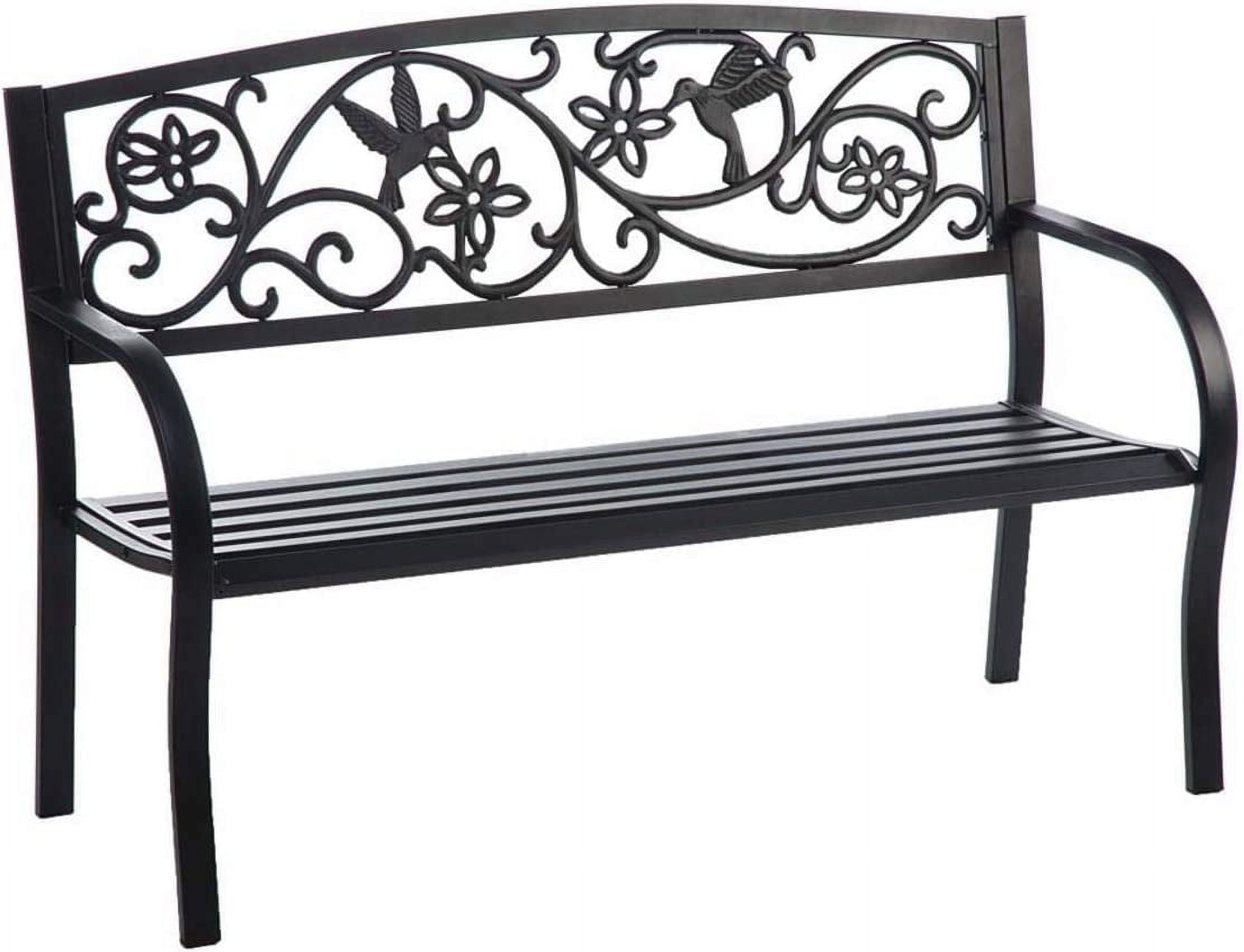 48.2" Black Cast-Iron and Steel Hummingbird Garden Bench