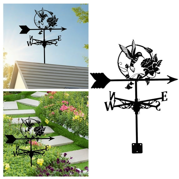 Hummingbird Metal Weather Vane, 12.66 Inch Roof Mount Weathervane Wind Direction Indicator Garden Stake Direction Indicator Measuring Tool Easy Use for Outside Yard Farm Garden Patio Farmhouse Decor