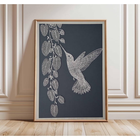 Hummingbird Minimalist Bird Botanical Line Illustration Nature Art Unframed Paper Print