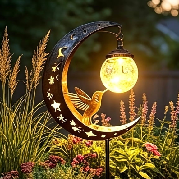 Hummingbird Moon Solar Garden Stake Light, 36 inch Outdoor Solar Yard Decorations with LED, Waterproof Garden Stake Lights