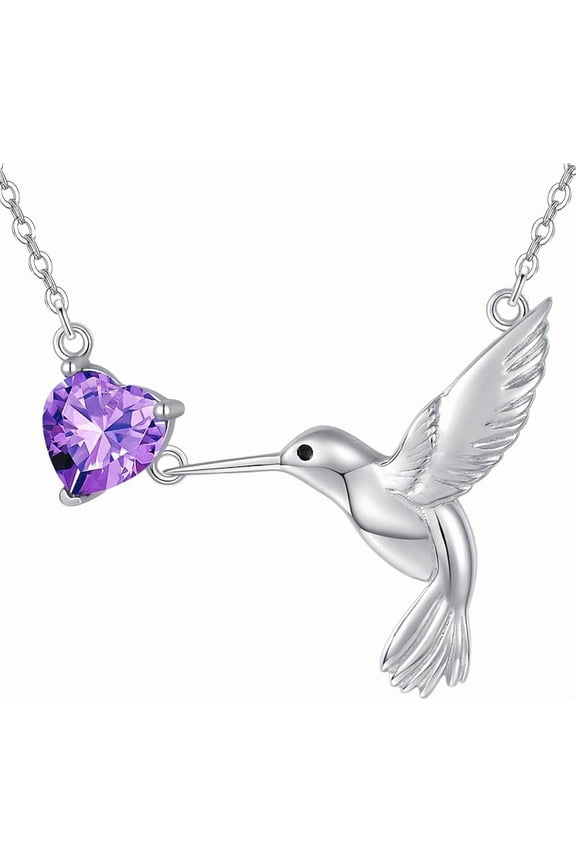 Hummingbird Necklace for Women 925 Sterling Silver Hummingbird Pendant with Genuine Amethyst Hummingbird Jewelry Gifts for Women Christmas Gifts Birthday Present Mother’s Day Gift