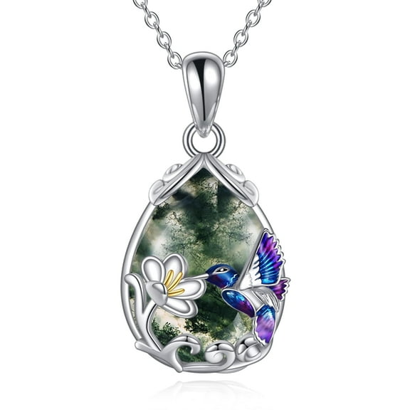 Hummingbird Necklace Women's S925 Sterling Silver Blue Purple Hummingbird Pendant Necklace Hummingbird Flower Jewelry Commemorative Mother's Day Gift