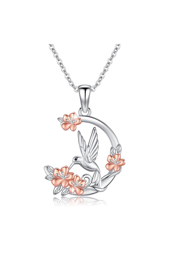 Hummingbird Necklace for Women 925 Sterling Silver Bird Pendant Necklace Flower Hummingbird Jewelry Gifts for Birthday Anniversary