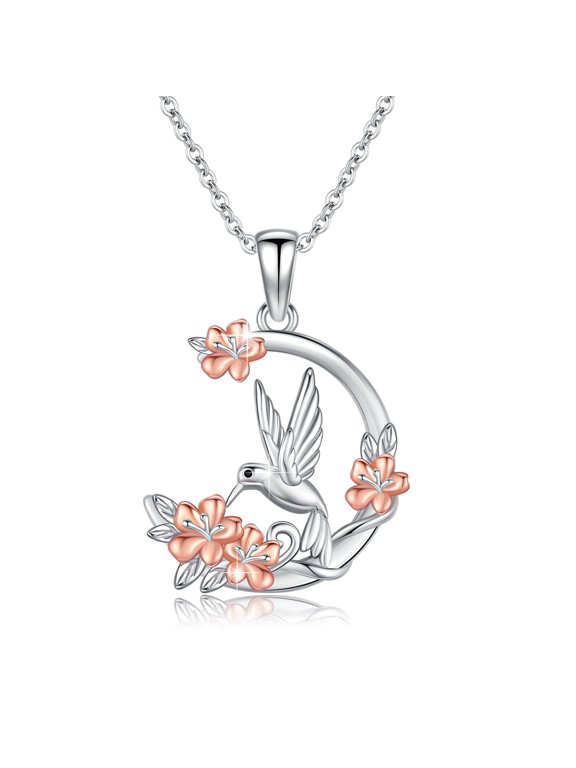Hummingbird Necklace for Women 925 Sterling Silver Bird Pendant Necklace Flower Hummingbird Jewelry Gifts for Birthday Anniversary
