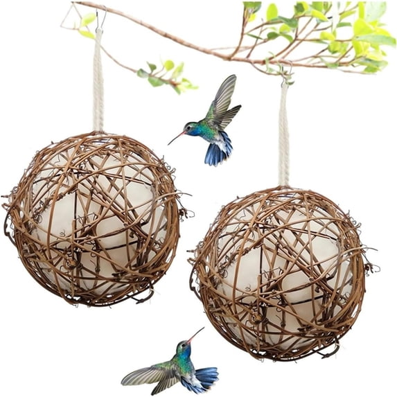 Hummingbird Nest Bird Nesting Material Holder Alpaca Fiber Bird Nesting Bluebird Nesting Box Hummingbird House 3" Brown Birds Gnawing Toys Hanging Rattan Balls Drawing Bird Nests 8cm (2 Pcs)
