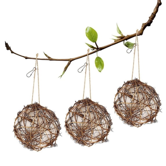 Hummingbird Nesting Material Nesting Material for Wild Birds Bird House Kit Alpaca Bird Nesting Material Hummingbird House 3" Brown Birds Gnawing Toys Hanging Rattan Balls Drawing Bird Nests (3 Pcs)