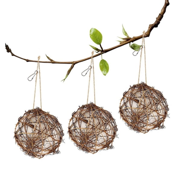 Hummingbird Nesting Material Nesting Material for Wild Birds Bird House Kit Alpaca Bird Nesting Material Hummingbird House 3" Brown Birds Gnawing Toys Hanging Rattan Balls Drawing Bird Nests (3 Pcs)