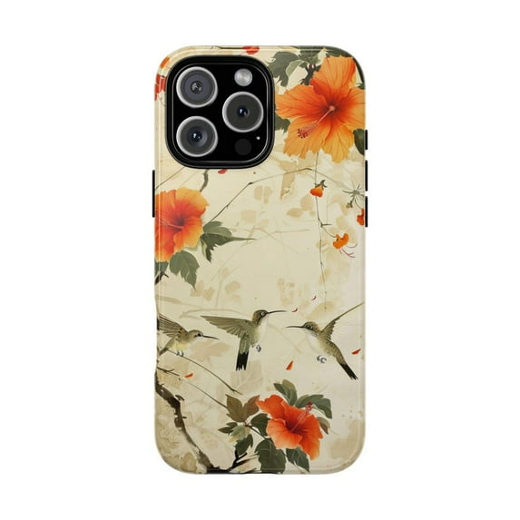 Hummingbird Orange Flower Tree Colorful Bird Watercolor Artwork Phone Case for 11 12 13 14 15 16 17 Pro Max