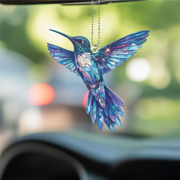 Hummingbird Ornament for Car, Stunning Acrylic Rearview Mirror Hanging, Blue Bird Decoration, Unique Gift for Nature Lovers, Window Hanging Car Accessory