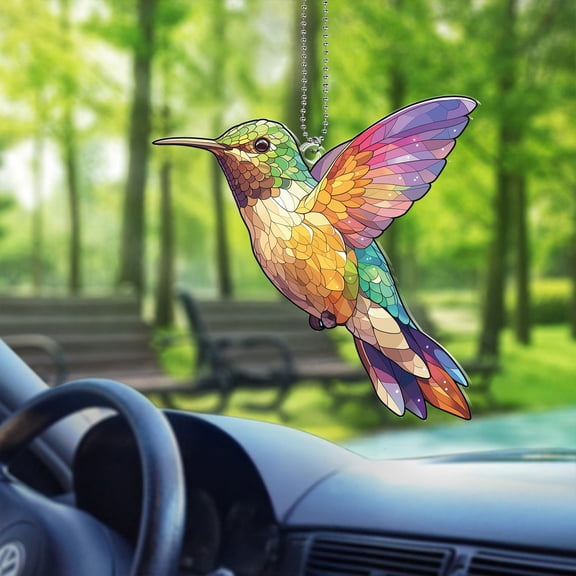 Hummingbird Ornament for Car, Stunning Acrylic Rearview Mirror Hanging, Blue Bird Decoration, Unique Gift for Nature Lovers, Window Hanging Car Accessory