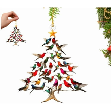 Hummingbird Ornament Christmas Tree Decoration Acrylic Pendant Birds Hanging for Window Decor, Gifts for Women,Birds Lovers (1PC)