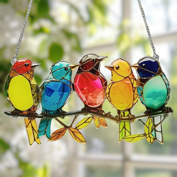 Hummingbird Ornament - Colorful Bird Sun Catcher 2D Acrylic | Decorative and Funny Animal Art Charm Accessories Sparrow Figurines Home Decor