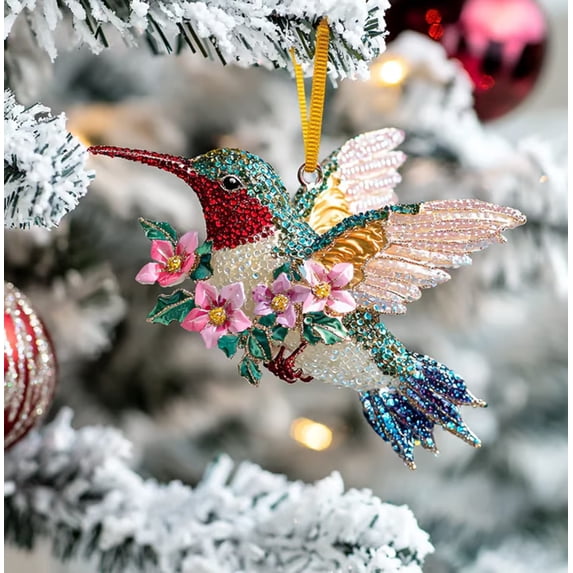 Hummingbird Ornament, Sparkling Crystal Hummingbird Pendant, Handcrafted Decorative Bird Pendant for Christmas Tree, Holiday Tree Decoration, Set of 6