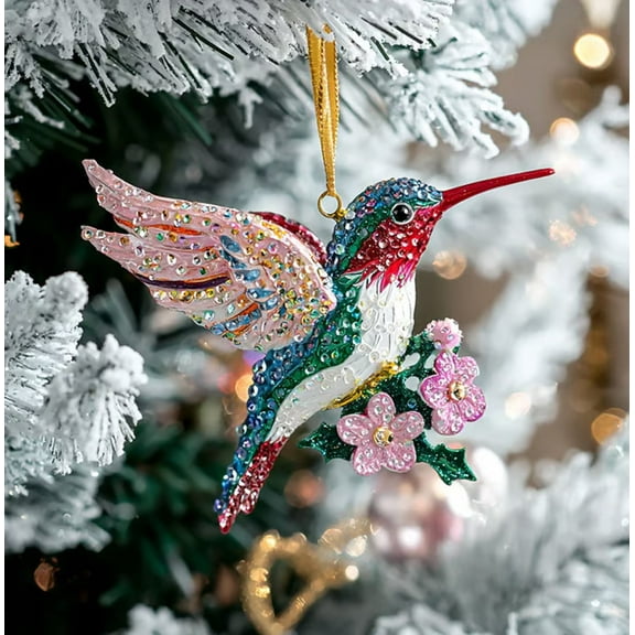 Hummingbird Ornament, Sparkling Crystal Hummingbird Pendant, Handcrafted Decorative Bird Pendant for Christmas Tree, Holiday Tree Decoration, Set of 6