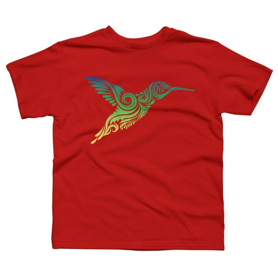 Hummingbird Ornamental Boys Red Graphic Tee - Design By Humans S