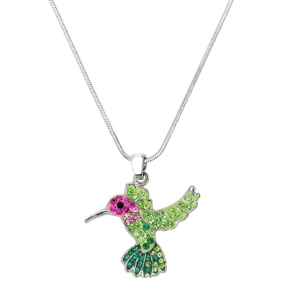 Hummingbird Pendant Necklace Earring Rhinestone Crystal Rhodium Plated 17 Inch Snake Chain J1037