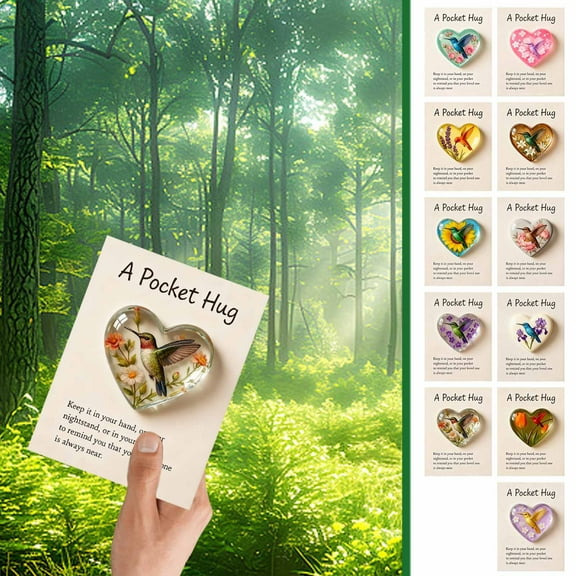 Hummingbird Pocket Hug, Bee Pockets Hugs, Mini Acrylic Hug Token with Encouragement Card, Cute Heart Hummingbird Pocket Hug with Gift Card, Christma Party Ornaments C
