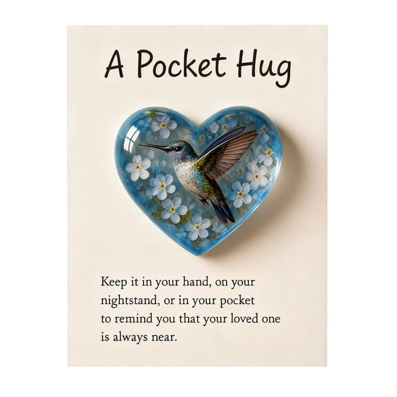 Hummingbird Pocket Hug, Mini Acrylic Hug Token, Pocket Hug for Encouragement, Acrylic Memorial Token, Heart-Shaped Ornaments for Christmas, Party Favor for Holidays