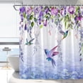 thumbnail image 1 of Hummingbird Purple Floral Shower Curtain Wisteria Flower Bathroom Curtains Blossom Weeping Vine Green Leaves Rustic Garden Nature Bathtub Decor with Hooks 84 x 70 in, 1 of 6