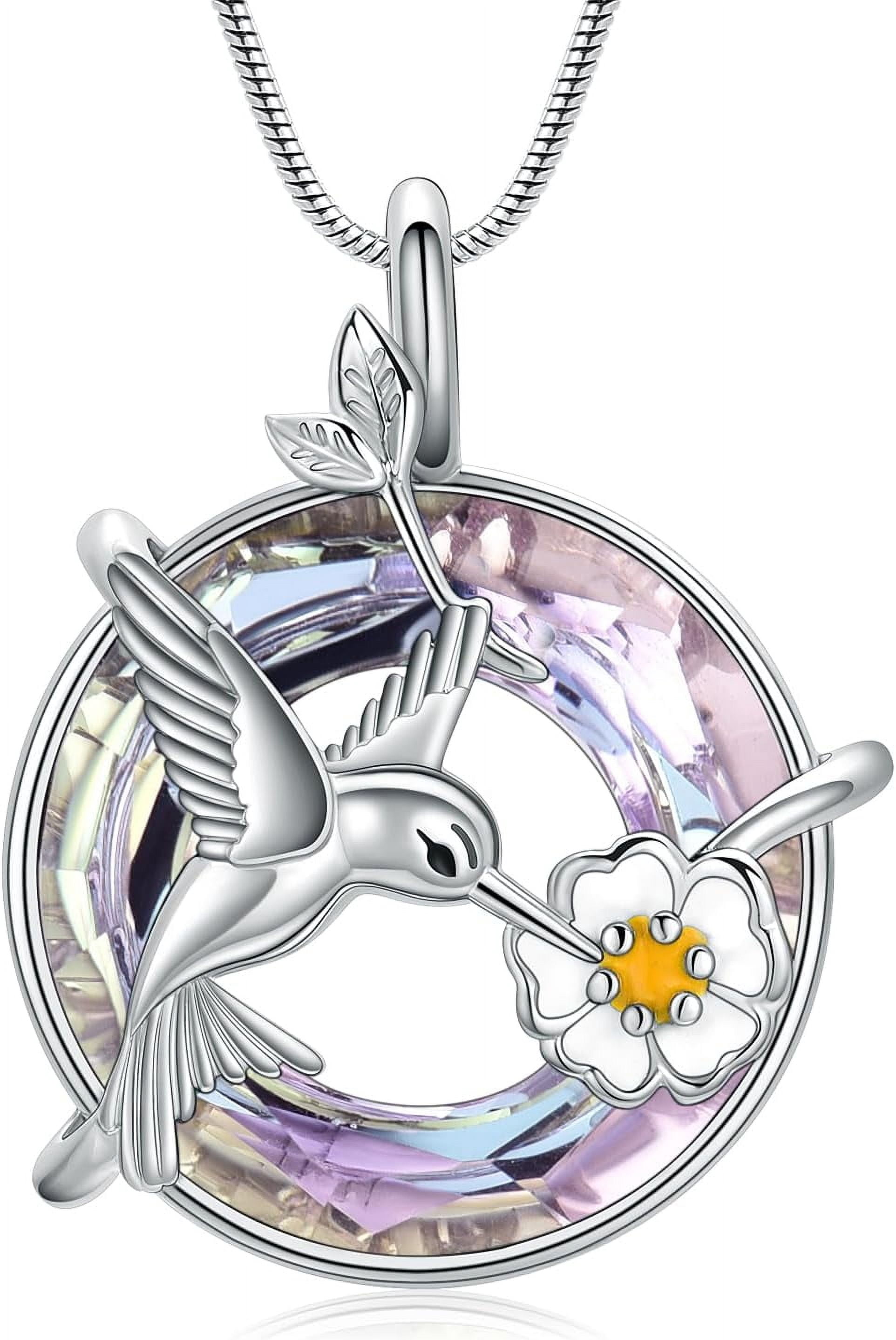 Hummingbird Quality Urn Necklace for Women Ashes Stainless Steel Bird Pendant Cremation Ashes Necklace with Crystal for Human Pets[k543]