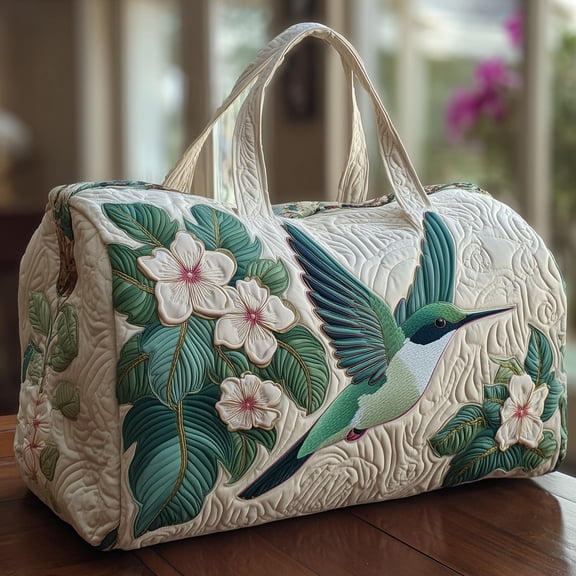 Hummingbird Quilted Duffle Bag with Adjustable Strap,Travel Weekender Bag