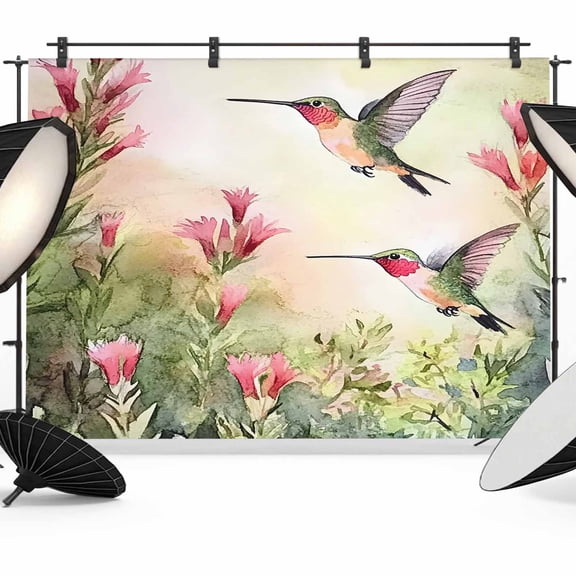 Hummingbird Red Floral Backdrop for Photoshoot,Photography Photo Studio Background Wall Backdrop,Rustic Botanical Green Ombre Back Drop Banner Panel for Portraits Wedding Party Live Streaming 7x5Ft