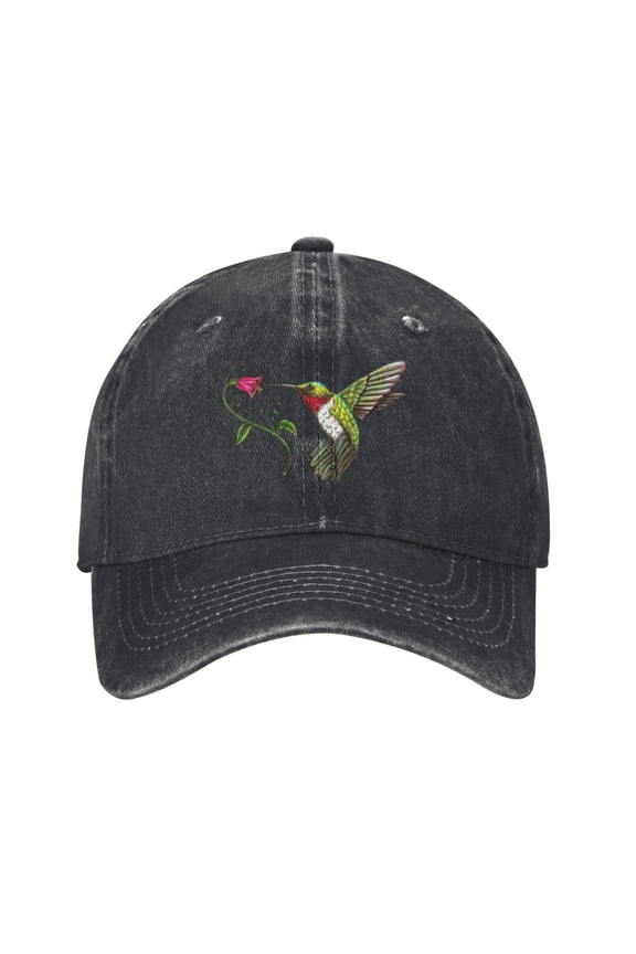 Hummingbird Red Flower Pattern Baseball Cap Men'S Women'S Fashion Hat Vintage Adjustable Unisex Casquette