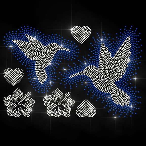 Hummingbird Rhinestone Iron on Transfer Flower Heart Heat Transfer Decal Bird Petal Hot-fix Rhinestone Transfers Diamond Iron on Stickers for Shirts Bags Hats Jacket Jeans DIY Crafts colorful DIY