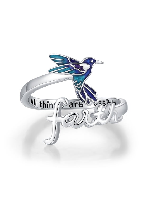 Hummingbird Ring Faith Ring for Women925 Sterling Silver Hummingbird Open Rings Adjustable Christian Inspirational Jewelry Gifts for Birthday Mother's Day #8