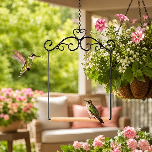 Hummingbird Rocking Bar and Resting Stand for Bird Feeders, Tool-Free Hanging All-Weather Outdoor Use for Backyard Patio Garden
