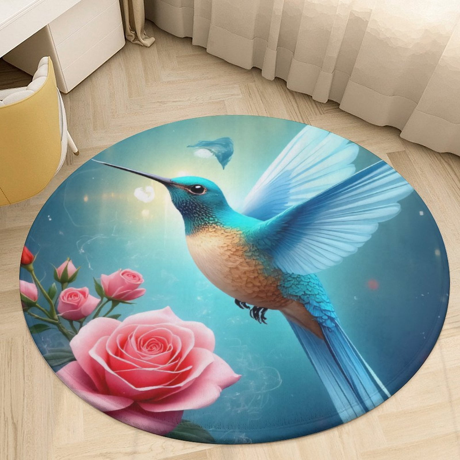 Round Hummingbird Rug Hummingbird & Roses Fantasy Art Round Area Rugs for Bedroom Living Room ...