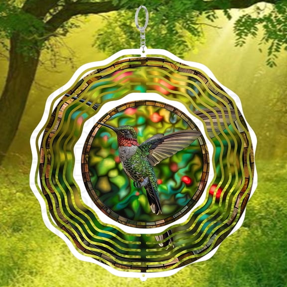 Hummingbird Round 3D Wind Spinner Sublimation Garden Bird Lover Hanging Decoration