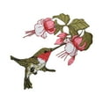 thumbnail image 1 of Hummingbird - Ruby Red Throat - Pink Flowers - Flying Right - Iron on Embroidered Applique Patch, 1 of 1