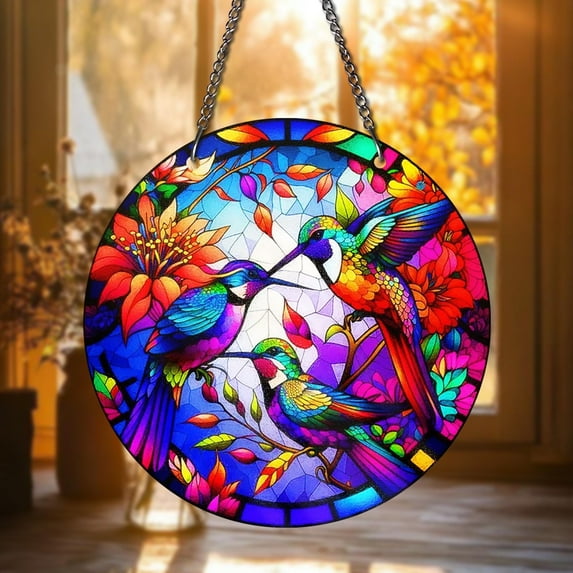 Hummingbird Stained Glass Suncatcher Bird Window Hanging Mothers Day Gift for Mom