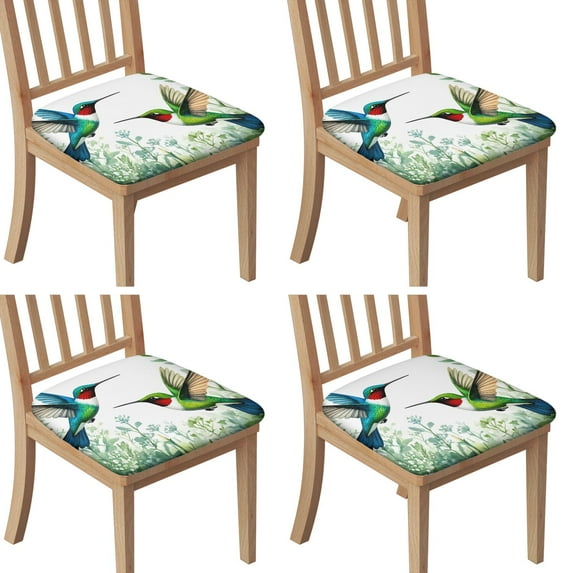 Hummingbird Seat Covers for Dining Room Chairs Set Of 4,Stretch Printed Washable Chair Seat Cover with Elastic Ties and Button,Removable Waterproof Couch Cushion Covers