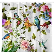 Hummingbird Shower Curtain for Bathroom, Spring Flower Green Leaves Shower Curtain Set Home Bathroom Decor Art Waterproof Fabric Bathtub Curtain with 12 Hooks 72x72 inches