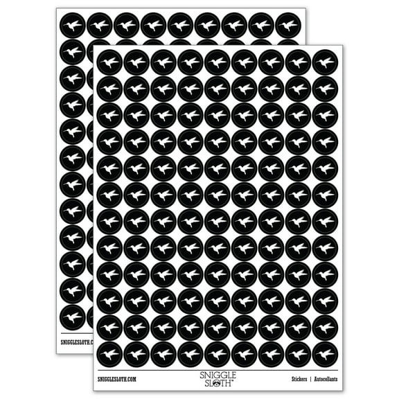 Hummingbird Silhouette 200+ Round Stickers - Black - Gloss Finish - 0.50" Size