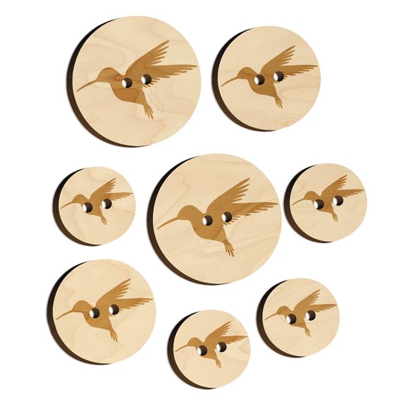 Hummingbird Silhouette Wood Buttons for Crochet Knitting Sewing DIY Craft - Various Sizes (8pcs)