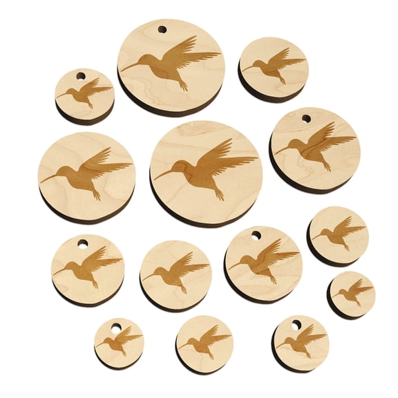 Hummingbird Silhouette Wood Mini Charms Shapes DIY Craft Jewelry - With Hole - Various Sizes (16pcs)