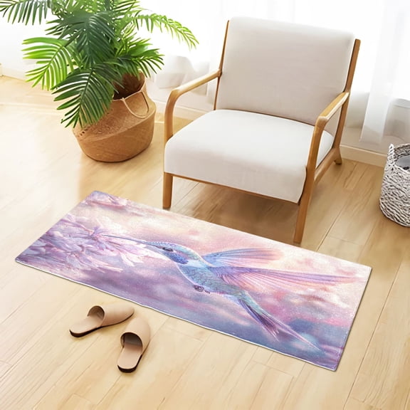 Hummingbird Sipping Nectar From Flowers Plush Carpet Non Slip Runner Rug Absorbent Bath Mat 39" x 20"