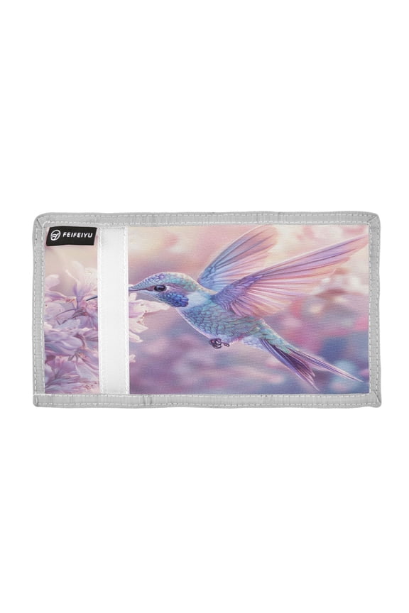Hummingbird Sipping Nectar From Flowers Trifold Wallets Card Holders Coin Pockets with Lanyards Portable Unisex