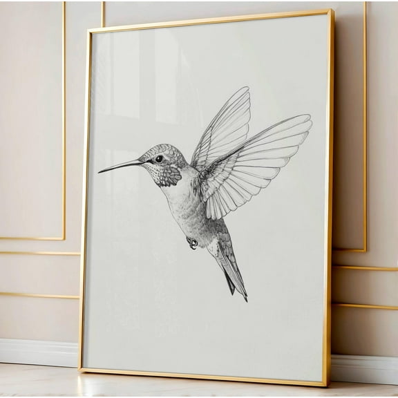 Hummingbird Sketch, Bird Wall Art, Spring Home Decor, Black And White Bird Artwork, Hummingbird Drawing Wall Art, Modern Wall Decor, 16x24 UNFRAMED
