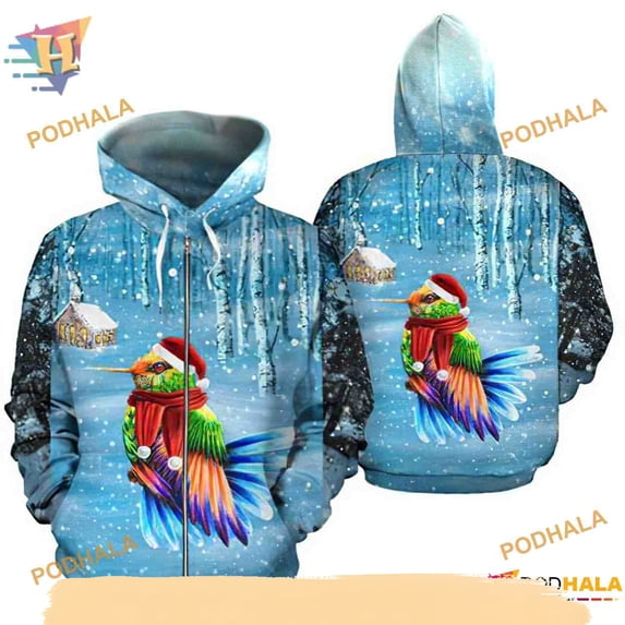 Hummingbird Snow Blue Unisex All Over Printed 3D Hoodie T-Shirt