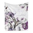 thumbnail image 1 of Hummingbird Soft Flannel Fleece Blanket, Flowers Leaves Bird and Classic Patterns Curvy Lines Ornament Nostalgic Art, Cozy Plush for Indoor and Outdoor Use, 50" x 70", Purple Black, by Ambesonne, 1 of 5