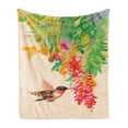thumbnail image 1 of Hummingbird Soft Flannel Fleece Blanket, Image of Colibri Bird and Flowers Exotic Tree Bloom in Watercolor Effect, Cozy Plush for Indoor and Outdoor Use, 50" x 70", Green Red Beige, by Ambesonne, 1 of 5