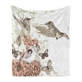thumbnail image 1 of Hummingbird Soft Flannel Fleece Blanket, Vintage Style Artwork with Birds Butterflies on Blossoms Ornamental Background, Cozy Plush for Indoor and Outdoor Use, 70" x 90", Brown Tan, by Ambesonne, 1 of 6