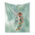 thumbnail image 1 of Hummingbird Soft Flannel Fleece Throw Blanket, Bird Is Flying Flowered Branch Floral Nature Illustration, Cozy Plush for Indoor and Outdoor Use, 60" x 80", Orange Green, by Ambesonne, 1 of 5